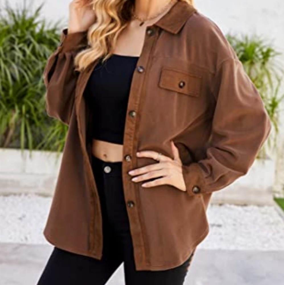 Missky Women's Button-Down Shacket Side Pockets Faux Chest Pockets Sz XL